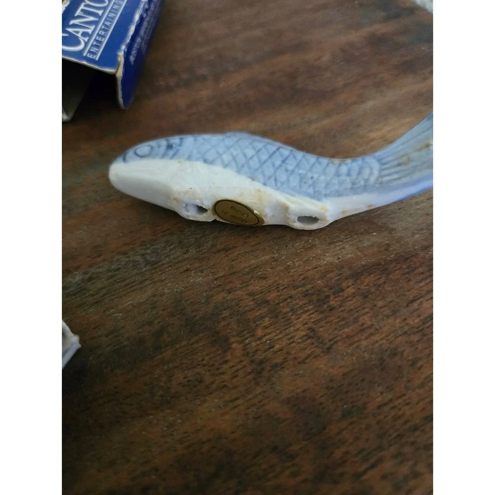 Canton Express Porcelain Fish Chopstick Rests Set of 6 Blue White Carp 21-CSR